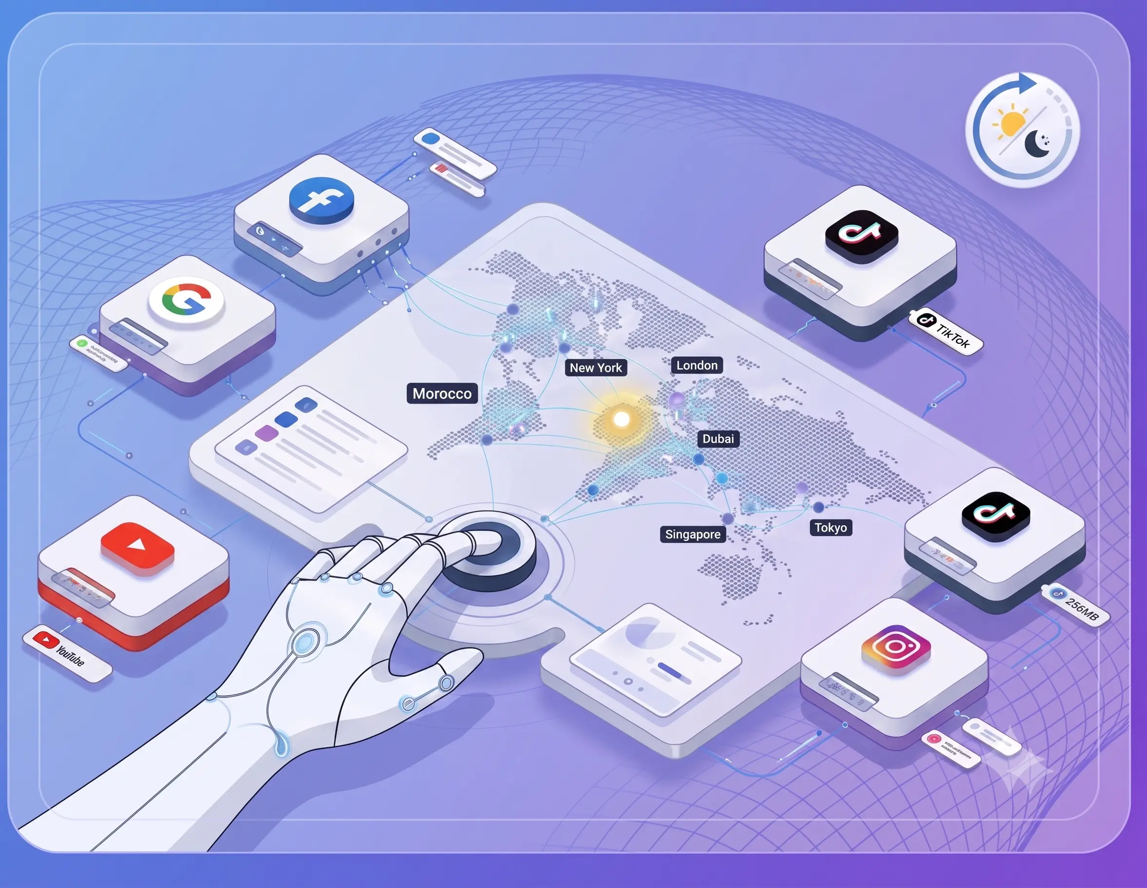 Illustration of AdProMax global advertising operations infrastructure