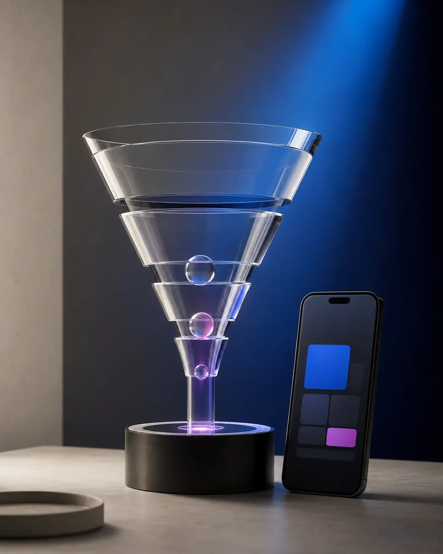 Illustrative lead acquisition funnel and mobile interface