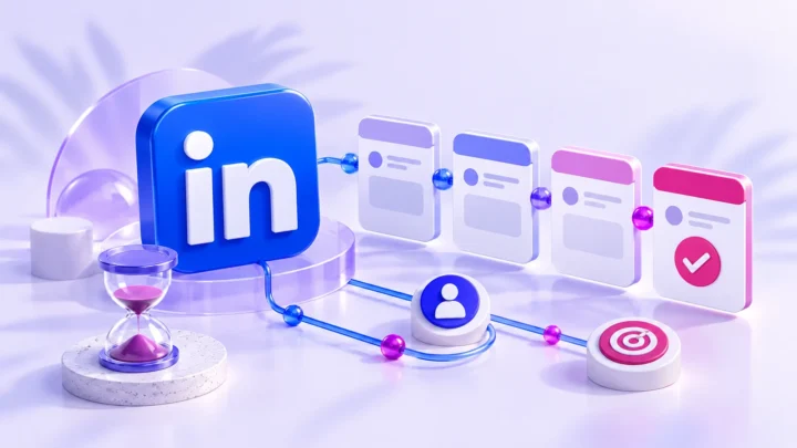 رمز LinkedIn وفرص CRM مصطفة على خط زمني مشترك