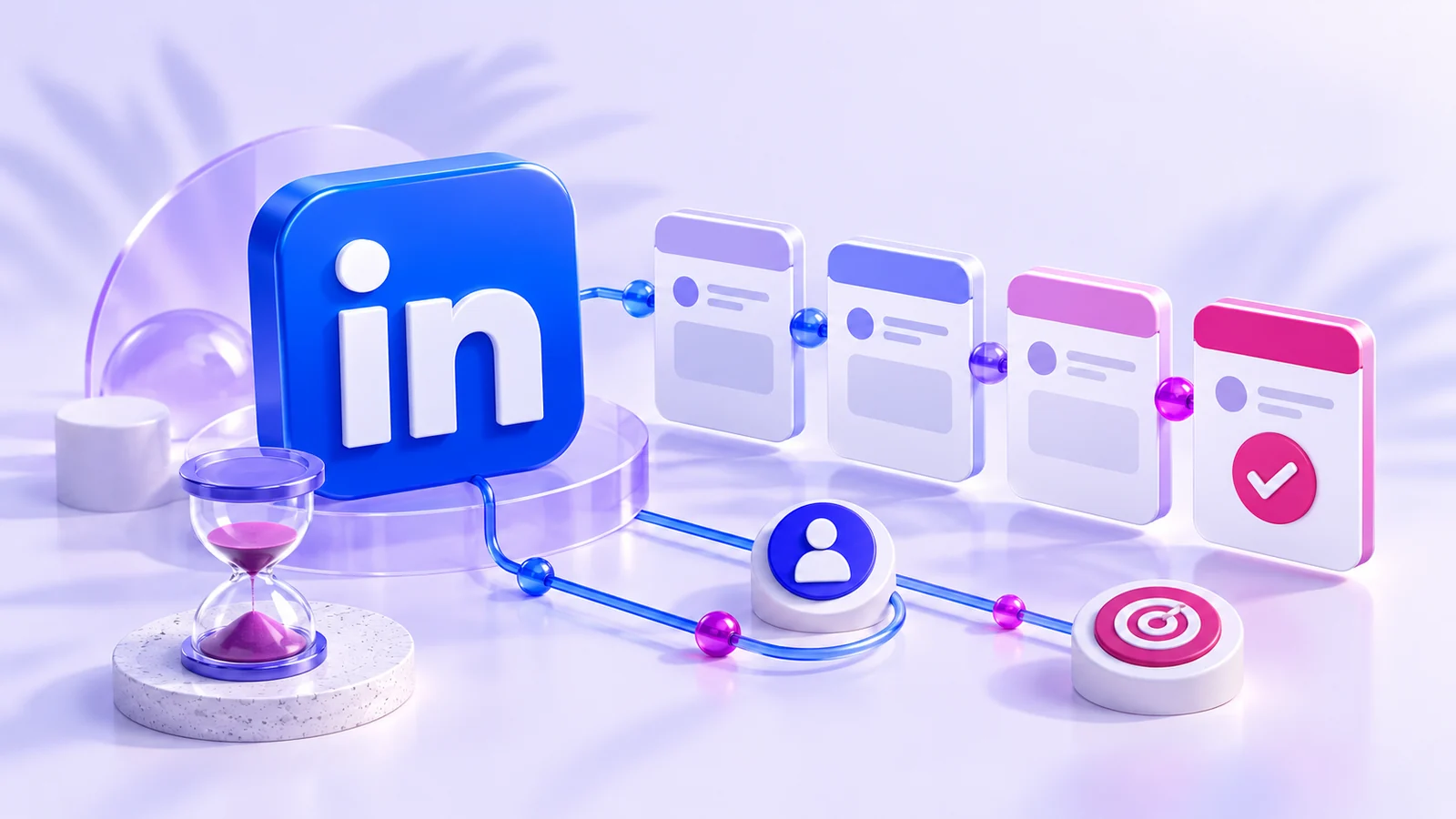 Symbole LinkedIn et opportunités CRM alignées sur une même chronologie