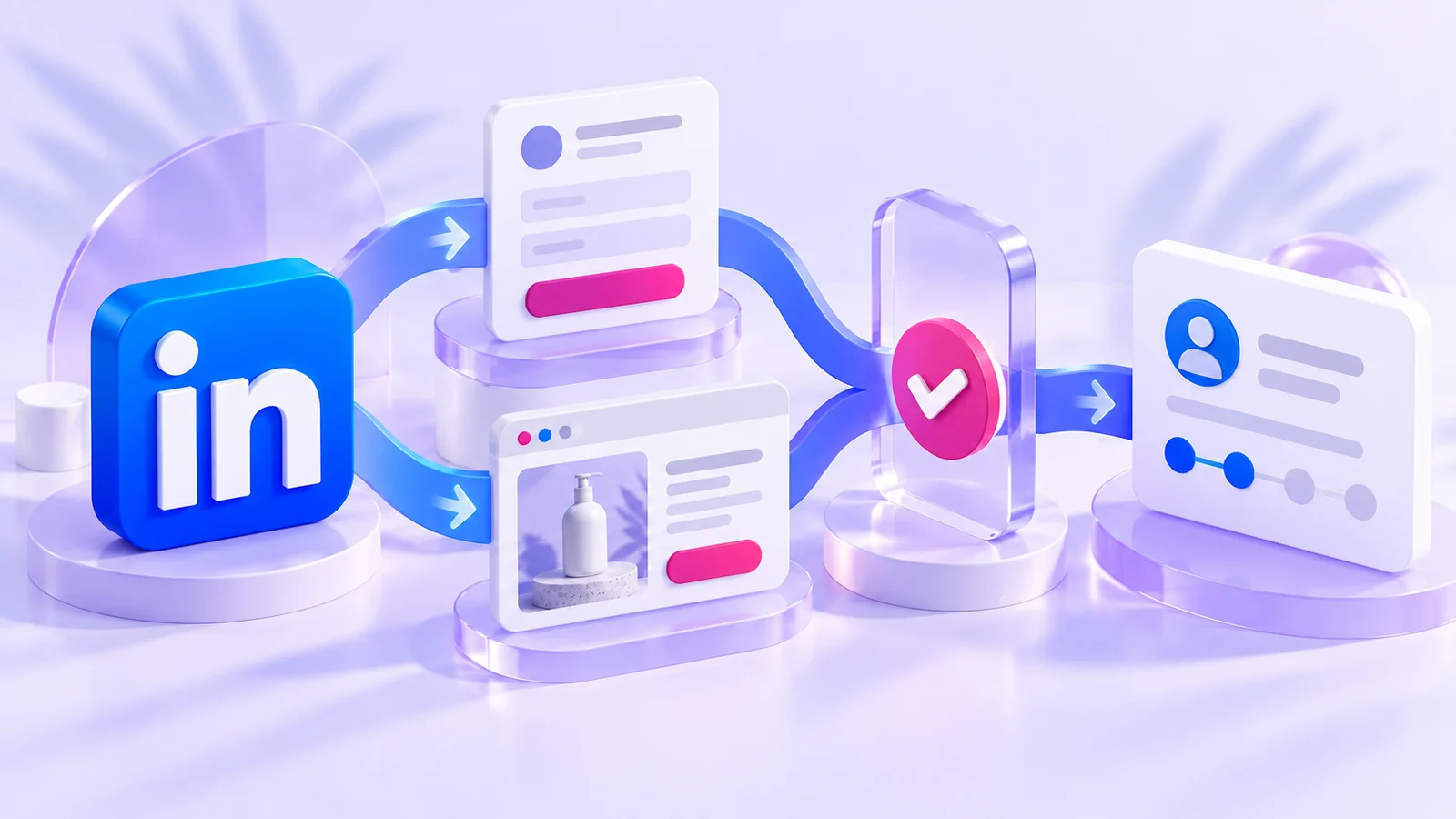 Symbole LinkedIn et parcours formulaire et landing page vers une opportunité qualifiée