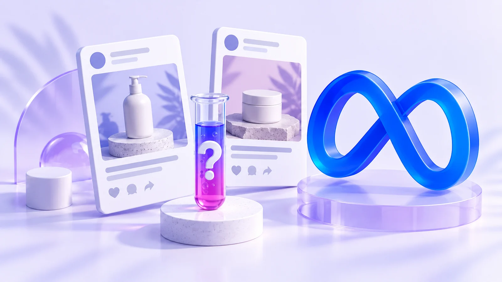 Symbole Meta et deux créations publicitaires sous une loupe de comparaison