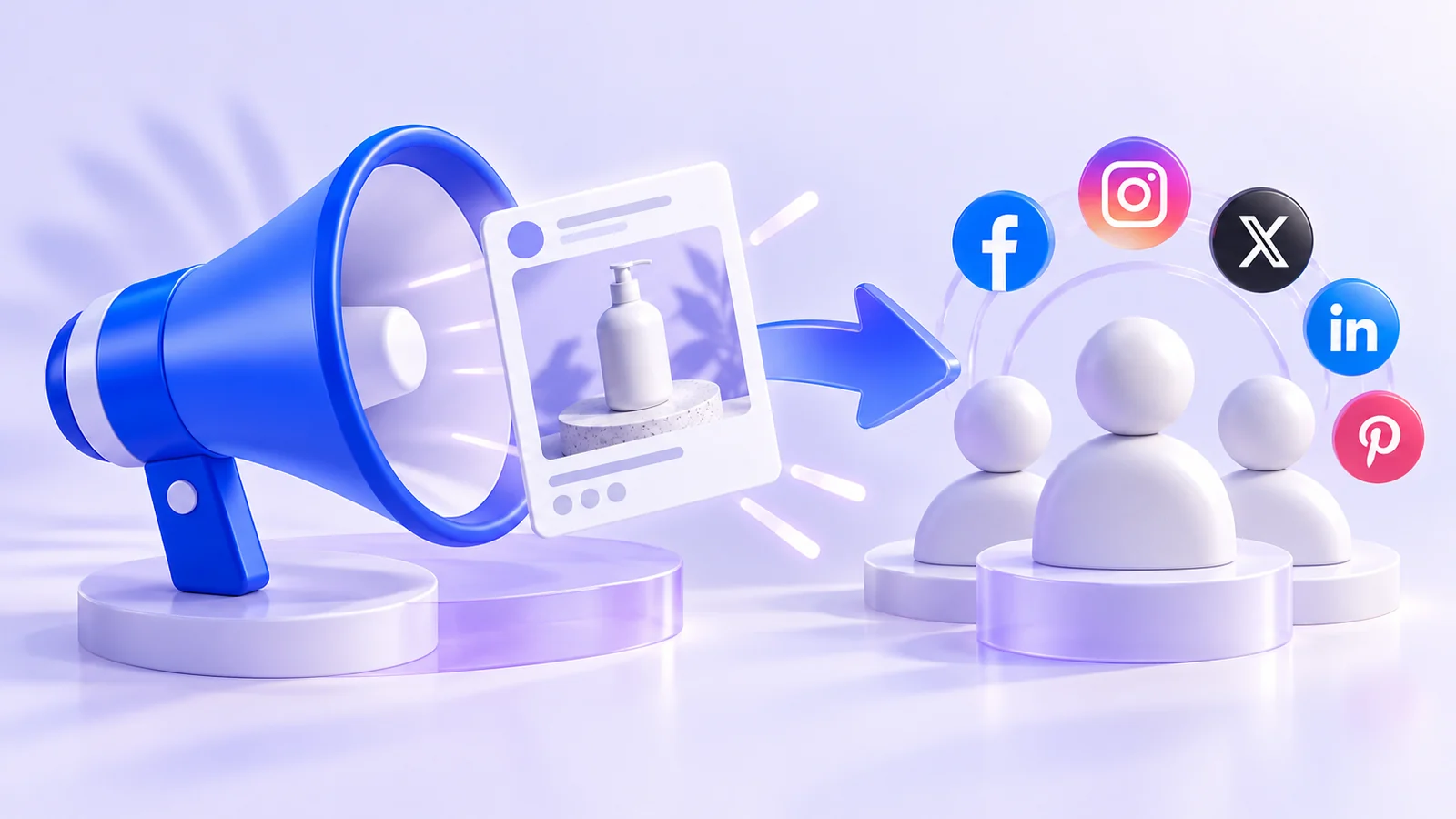 Mégaphone dirigeant une carte publicitaire vers un public défini