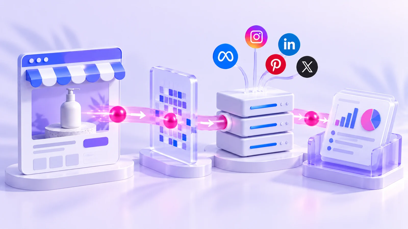 Un événement traverse le site, le Pixel et le serveur jusqu’au rapport