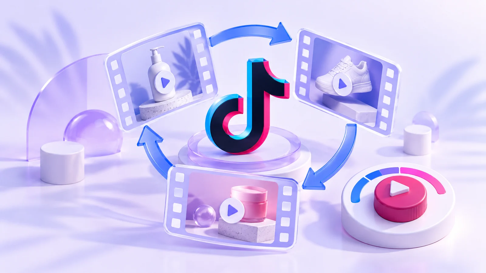 TikTok 標誌及按測試循環排列的影片分鏡